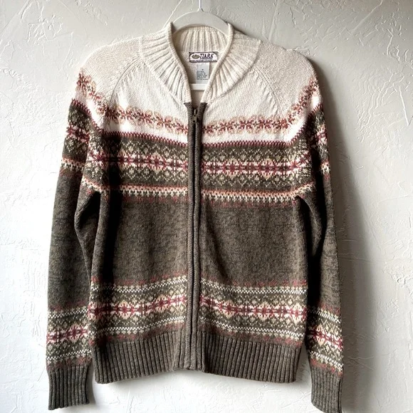 Vintage Tiara ramie cotton blend zip-per cardigan Fair Isle icelandic nordic M - Picture 11 of 11